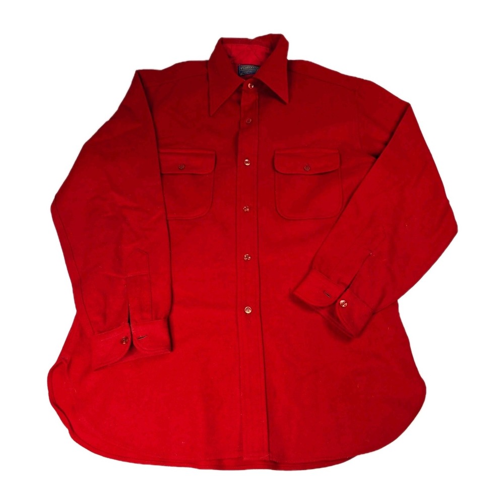 VINTAGE Pendleton Shirt Mens Large Red Virgin Wool Button Up Outdoor‎ USA